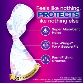 Always Always Radiant FlexFoam Pads for Women, Size 5, Extra Heavy Overnight Absorbency, 100% Leak & Odor Free Protection is Possible, with Wings, Scented, 26 Count