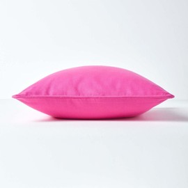 Homescapes - 100% Cotton Plain Cerise Filled Cushion - 30 x 30 cm Square - 12 x 12 Inches - Hot Pink - 100% Cotton Cover Well Filled Pad - Washable