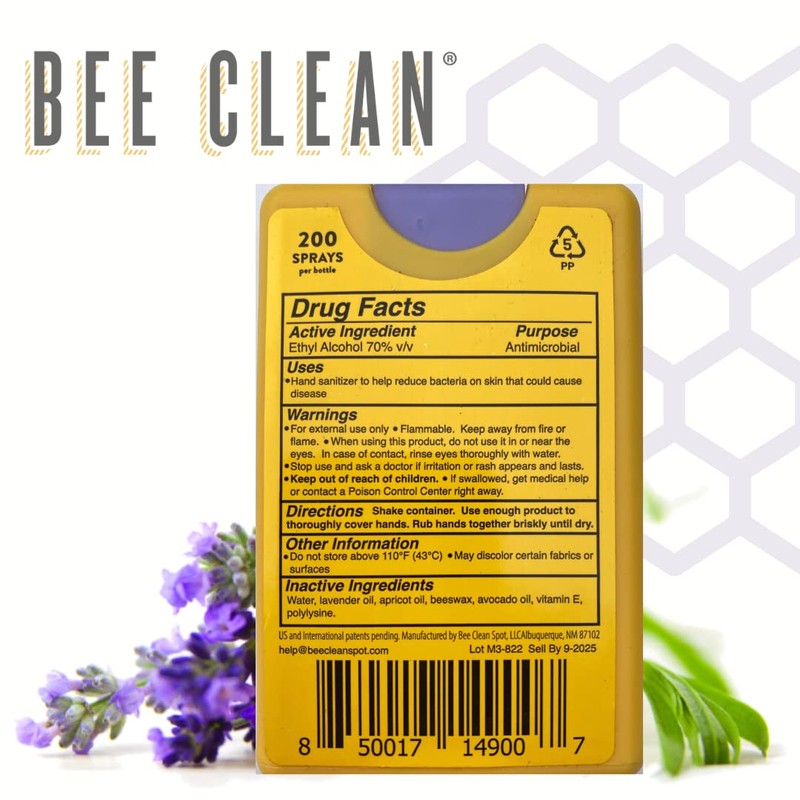 Bee Clean Organic Beeswax Hand Sanitizer Pocket Spray - Lavender