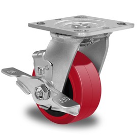 CWfutureparts 4"X2" Heavy Duty Casters, Polyurethane Caster Wheel on Industrial Polyolefin Center Core,Load Capacity 700lbs, Non-Marking Caster Wheels for Hospitals, Schools, Laboratories(1 Brake)