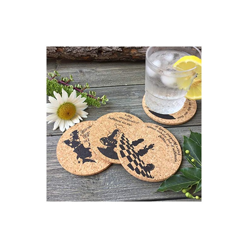 Alice in Wonderland Quotes Cork Coaster Set of 4