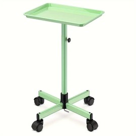 [Salon Tray On Wheels] Premium Aluminum Salon Tray On Wheels - Adjustable Rolling Tray Hairdresser Cart - Color: Pink