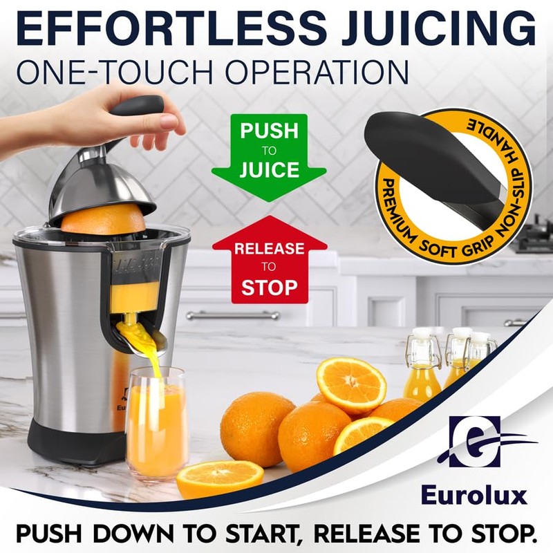 Eurolux Premium Electric Orange Juicer | Stainless Steel Citrus Squeezer