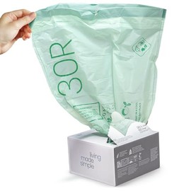 Home Zone Living 8 Gallon Compost Kitchen Trash Bags with Drawstring Handles, BPI-Certified Eco Friendly, Heavy Duty Custom Fit for 30 Liter Recycling Trash Can Liner, Code 30R, 60 Count, Green