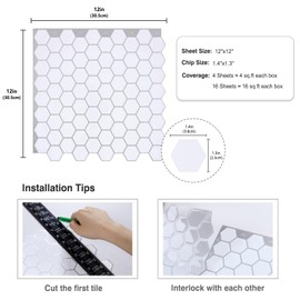 CRE8TIVE 16 Sheets White Hexagon Tile Peel and Stick Backsplash for Bathroom 12"x12" Stick on Backsplash for Kitchen 3D Stick on Tile Renter Friendly Waterproof Tile Stickers for Shower Wall Fireplace