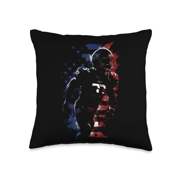 American Flag Football Team Player Throw Pillow