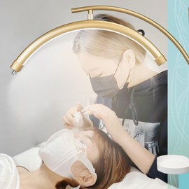Lash Light Esthetician Lamp for Lash Extensions - LED Floor Lash Lamp Half Moon Ring Facial Light for Eyelash Tech with Pallets & Phone Holder Light for Tattoo Artists, Nail Tech X Gold