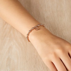 Philip Jones Rose Gold Plated Heart Link Beaded Stretch Bracelet