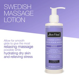 Bon Vital', Swedish Massage Lotion, 8 oz, Lightweight Professional Massage Lotion for Massage Therapy and Sports Massage, Enriched with Vitamins and Plant-Based Extracts, Unscented Formula