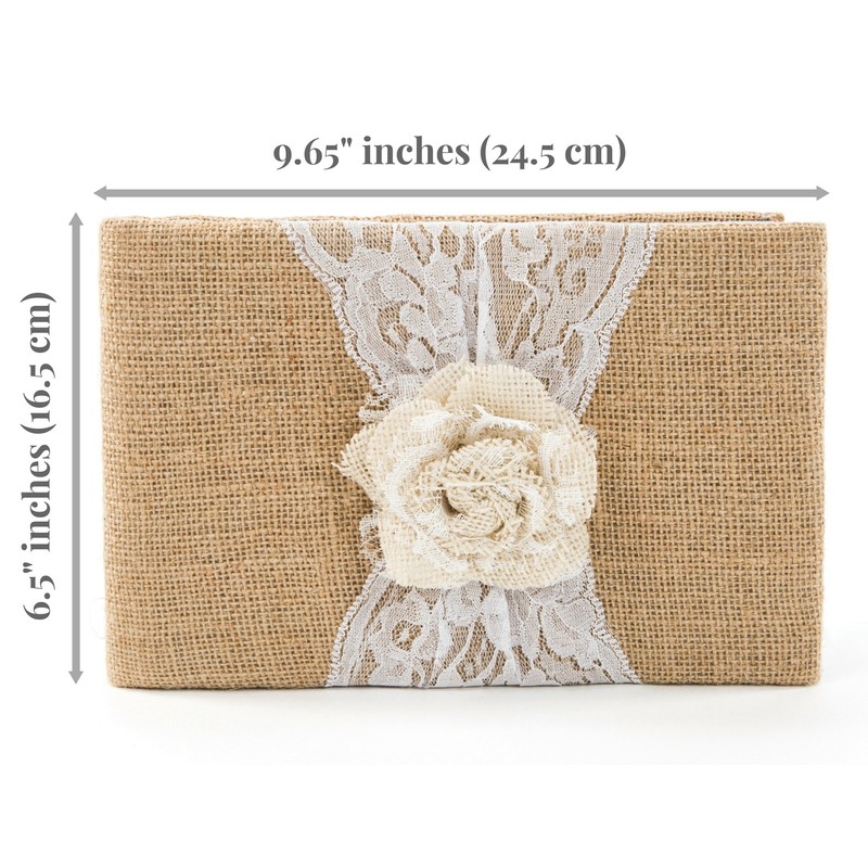 BETTERLINE Rustic Wedding Guest Book Made of Burlap and Lace