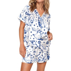 SHESHOW Corgi Pajamas for Women Set Preppy Cute Dog Pjs Short Sleeve Shorts 2 Piece Loungewear Sets White M