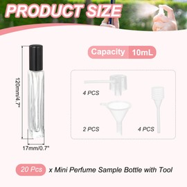 uxcell 10ml Glass Mini Perfume Bottles, 20Pcs Fine Mist Bottle Refillable Empty Mini Spray Bottles with Aluminized Nozzle for Perfume, Travel Liquid, Essential Oil(Clear/Black)