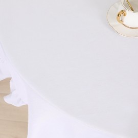 Castle Selection 70" Round Decorator Tablecloth Dining and Banquet Rustic Style Linen Ruffled Edge (White)