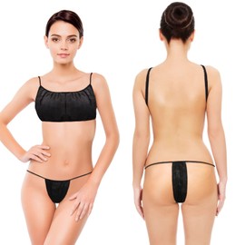 Yahenda 100 Piece of Women Underwear Disposable Bras and Thong Panties Black