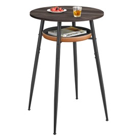 VASAGLE EKHO Collection - Bar Table with Storage, Round High Pub Table, Synthetic Leather with Stitching, Mid-Century Modern, Kitchen Home Bar, Living Room, Easy Assembly, Ash Brown and Caramel Brown