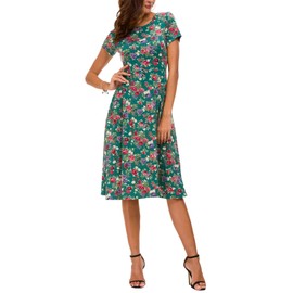 Urban CoCo Women's Floral Print Short Sleeve Flared Midi Dress (M, 1)