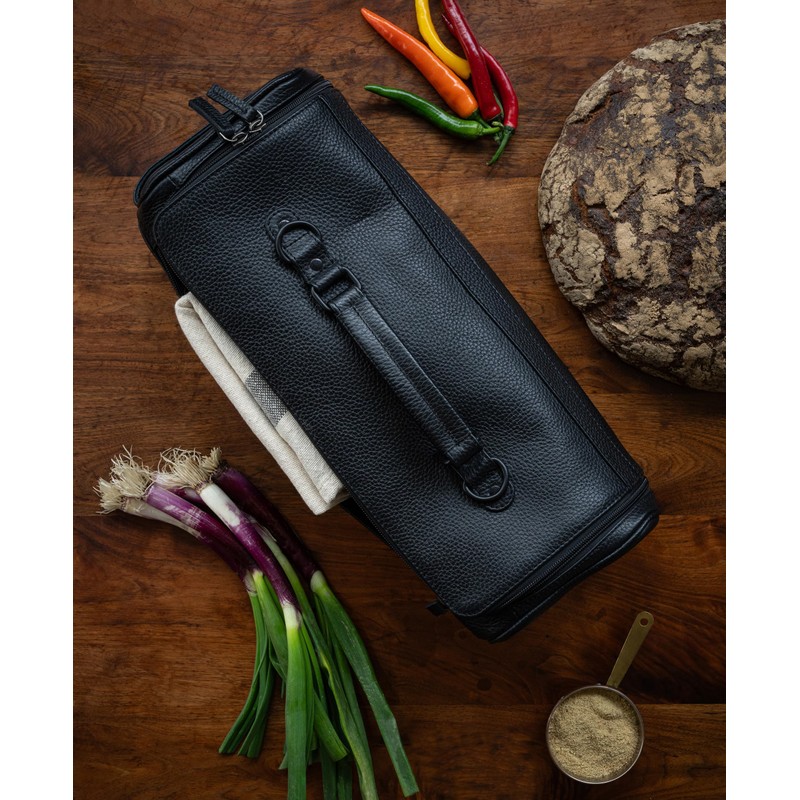 Angus Stoke premium leather knife bag-case, black XXL chef's roll