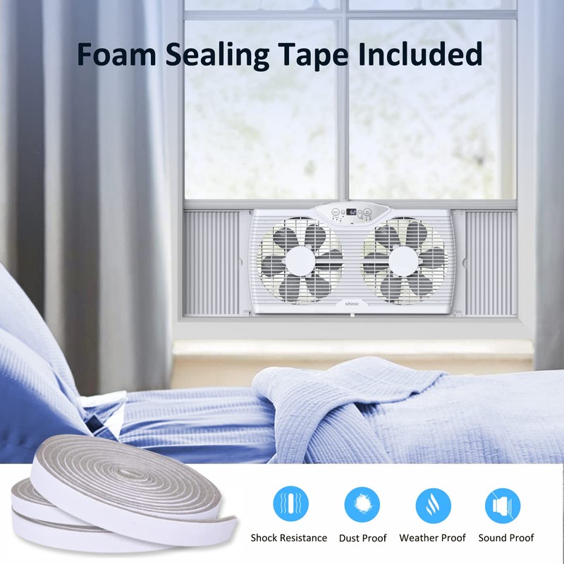shinic Twin Window Fan with Reversible Airflow, Thermostat Controlled, 3