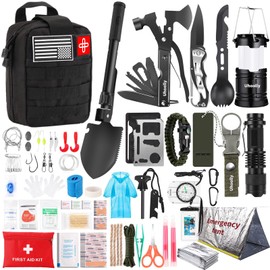 Survival Kit, Gifts for Men Women Teen Boys, 252 pcs Survival Gear and Equipment Mini First Aid Kit for Car Home, Emergency Kit with Molle System for Earthquake, Outdoor Adventure, Car Travel (Black)
