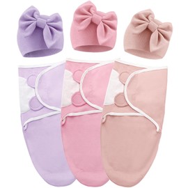 AQOKKA Newborn Receiving Blanket with Bow Hat Headband Wooden Card Set Newborns Toddler Baby Boy Girl Nursery Swaddle Wrap