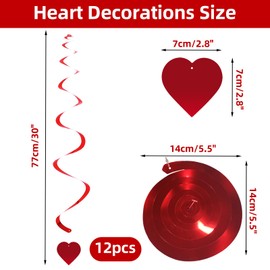 AUXHCYL Valentines Decorations, 12PCS Heart Valentines Day Decorations, Love Heart Decorations for Valentine's Party, Anniversary, Wedding Single Party, Galantiens Decorations