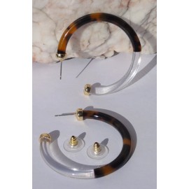 STERLING FOREVER 50mm Resin Translucent and Faux TORTOISE HOOP EARRINGS NEW