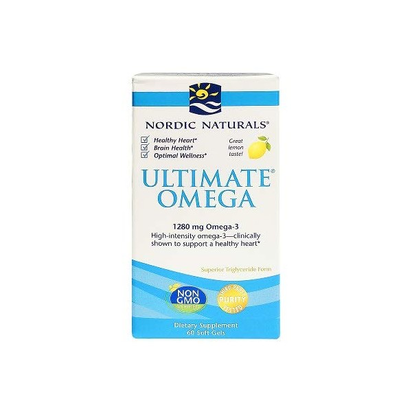 Nordic Naturals Ultimate Omega in Fish Gelatin, Lemon Flavor - 60 Soft Gels - 1280 mg Omega-3 - High-Potency Fish Oil Supplement - EPA & DHA - Promotes Brain & Heart Health - Non-GMO - 30 Servings