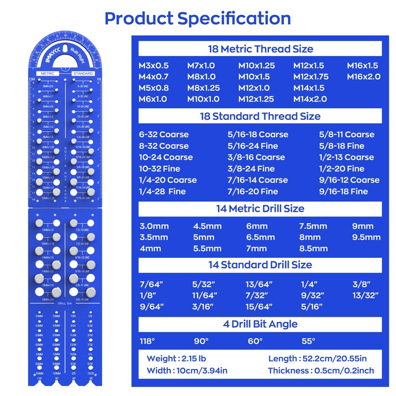 Thread Checker, Nut and Bolt Thread Checker 18 Standard &