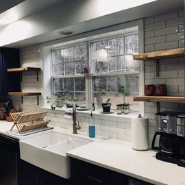 Rustic Wood Floating Shelves - 12 Inch Black Heavy Duty Farmhouse Brackets - 6 Pack