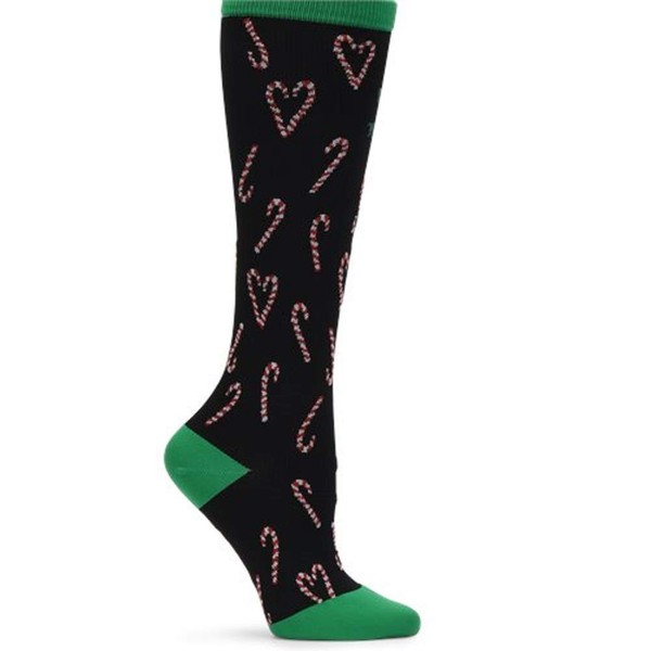 Nurse Mates EKG Heart and Holiday Compression Trouser Socks (One Size, Candy Cane Hearts)