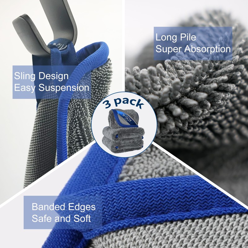 SHSCLY Microfiber Car Wash Towel, Ultra-Absorbent Cloth, Thick, Compact Size,