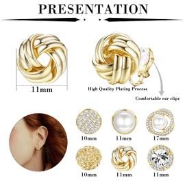 MILACOLATO 6 Pairs Clip On Earrings Cubic Zirconia Pearl Knot Twist Clip On Earrings Non Pierced for Women Girls Clip Earrings Set