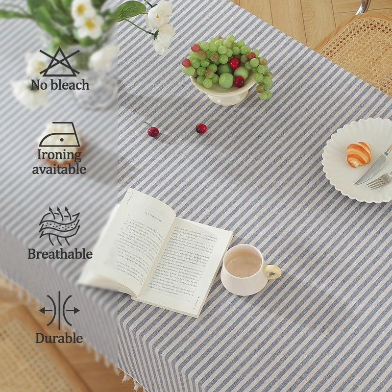 meioro Tablecloths Striped Tassel Table Cloth Rectangular Tablecloth Cotton Linen