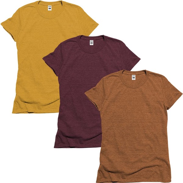 GOEX Eco Triblend Camisetas para mujer – Camisetas básicas para mujer (paquete de 3 colores), Mostaza Vino Ámbar, L