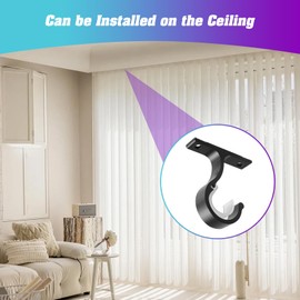 Anndason Ceiling Mount & Wall Installation Curtain Rod Brackets Holders for 1 Inch Rod, Black (Set of 2, Black)