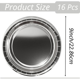 16Pcs Metallic Silver Party Paper Plates 9 inch,Xmas Foil Silver Party Tableware Decor Christmas Silver Paper Plates Metallic Silver Plates for Christmas Party Supplies Table Decorations