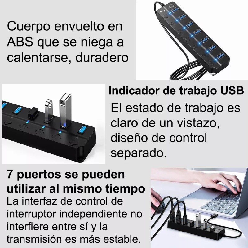 GOMITA Hub 7 Puertos Usb 3.0 Alta Velocidad Pc Laptop