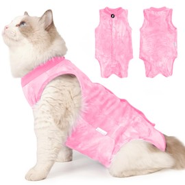 Cat Recovery Suit for Male and Female Surgical Post Surgery Soft Cone Onesie Tie Dye Cats Shirt Clothes Neuter Licking Protective Diapers Outfit Cover Kitten Spay Collar Alternative(Pink, M)