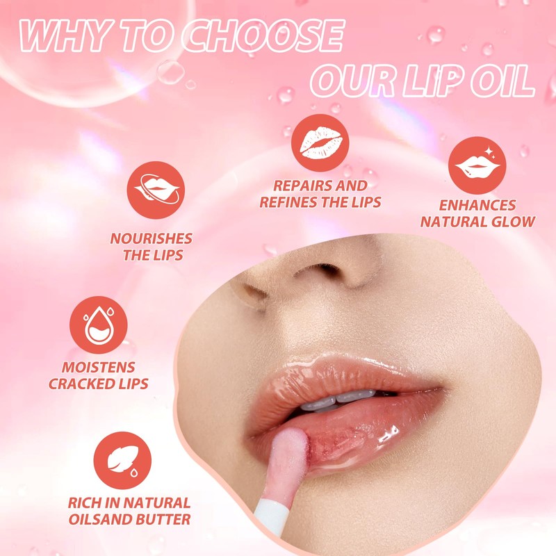 LANGMANNI Moisturizing Lip Oil,No-Sticky Lip Gloss Lip Balm Lip Care,Fruit