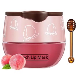 TIRDET 1 PCS Bee Lip Balm Honey Pot, Exfoliating Peach Bee Lip Balm Sleeping Lip Mask Overnight with Sticks, Honey Pot Lip Balm Prevention Dry Hydrating and Crack Lip Scrubs