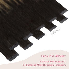 Wennalife Tape-In Real Hair Extensions, Dark Brown to Chestnut Brown and Dirty Blonde Highlights, 10 Pieces, 30 g, 60 cm, Invisible Hair Extensions, Straight Real Hair Tape Refill Pack