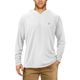 Roadbox Men's UPF 50+ UV Sun Protection Shirts, Quick Dry Long Sleeve Fishing Hoodie, Rash Guards for Swimming Hiking Running White