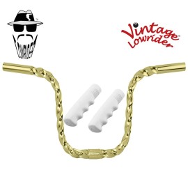 Original Lowrider Handlebar 9" Rise U Square Twist  Gold & Solid White Grips