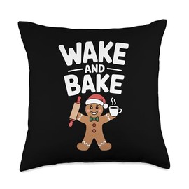 Wake and Bake Gingerbread Rolling Pin Christmas Cookie Throw Pillow