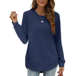 OFEEFAN Womens Sweatshirt No Hood Sweaters For Women Loose Fit Navyblue L