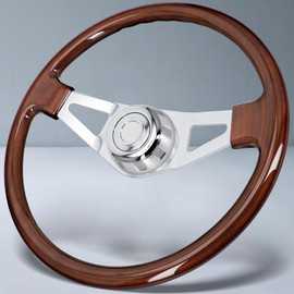 Sorghum 18" Solid Wood Steering Wheel - 2 Spokes Aluminum Chrome Classic Steering Wheel with Horn Button for Semi-Trailers Trucks Compatible with Mack Kenworth Peterbilt Volvo Freightliner