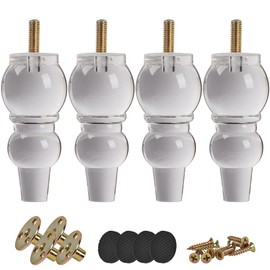 Btowin 6 inch Acrylic Furniture Legs, 4Pcs Turned Clear Glass Bun Feet with Threaded M8 Hanger Bolts & Mounting Plate & Screws for Sofa Couch Cabinet Bed