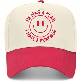 He Has A Plan I Have A Purpose Vintage Trucker Hat | God Jesus | Premium Snapback Baseball Hat for Men & Women (US, Alpha, One Size, Red/Natural)