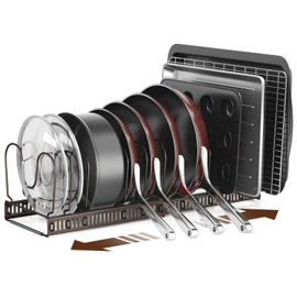 ORDORA Pots and Pans Organizer under Cabinet with Pan Holder: Expandable 11.8"-22.8" Kitchen Cabinet Organizer Rack, 12 Adjustable Dividers Storage for Cookie Sheets, Cutting Boards & Lid, Bronze