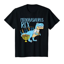Kids Menorasaurus Rex Trex Dino Jewish Kids Toddler Boys Hanukkah T-Shirt